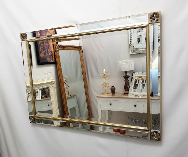 Modern Art Deco Wall Mirror Gold Frame Circle Vintage Traditional