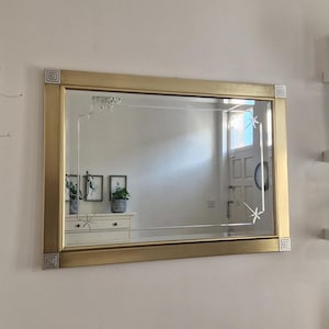 Wall Mirror Gold Frame Vintage Traditional Design Silver Corners 106x76cm (42x30inch) Bevelled Glass with Engraved Etching Design Made in UK