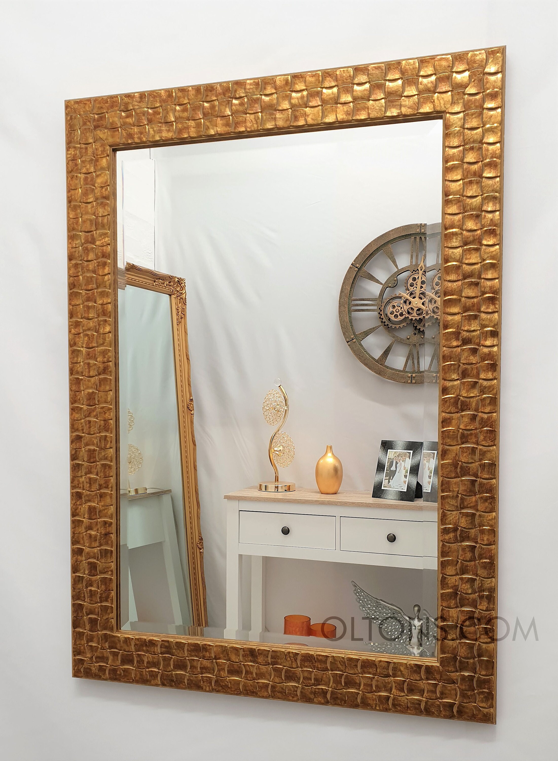 Wall Mirror Wood Square Mosaic Design Frame in Gold Colour Etsy UK