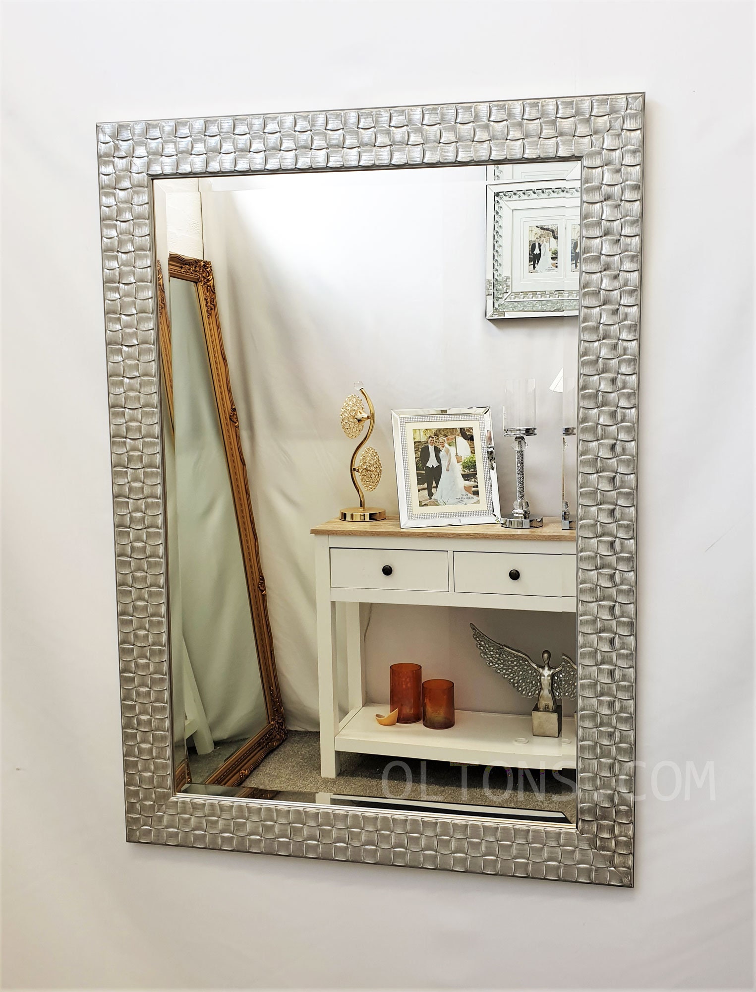 John Lewis Wall Mirror Bevelled Wood Mosaic Antique Silver White ...