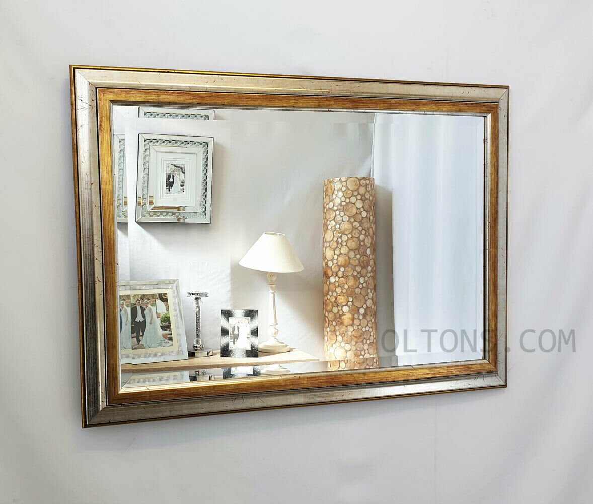 Antique Silver & Gold Wood Frame Wall Mirror Bevelled 106x76cm Etsy