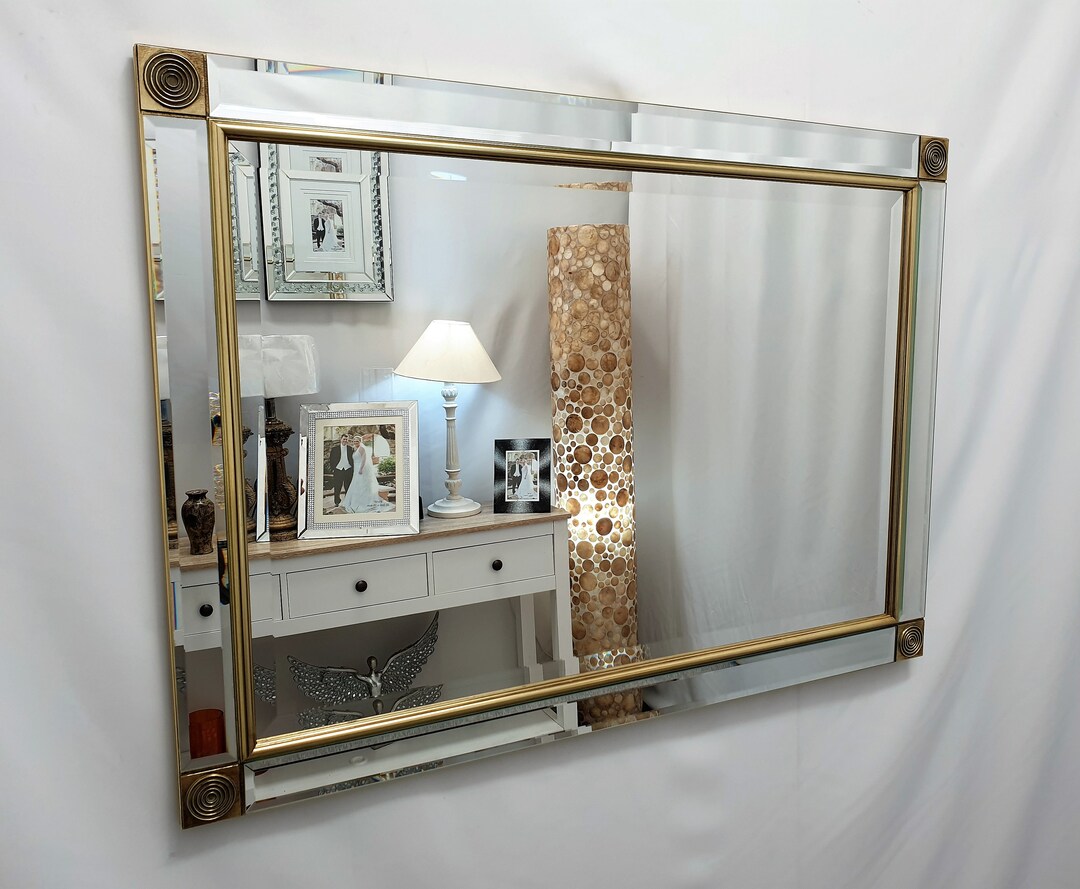 Modern Art Deco Wall Mirror Gold Frame Circle Vintage Traditional