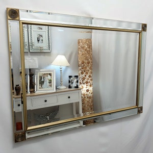 Modern Art Deco Wall Mirror Gold Frame Circle Vintage Traditional Design Corners 106x76cm (42x30inch) Bevelled Frame Strips Glass Made in UK