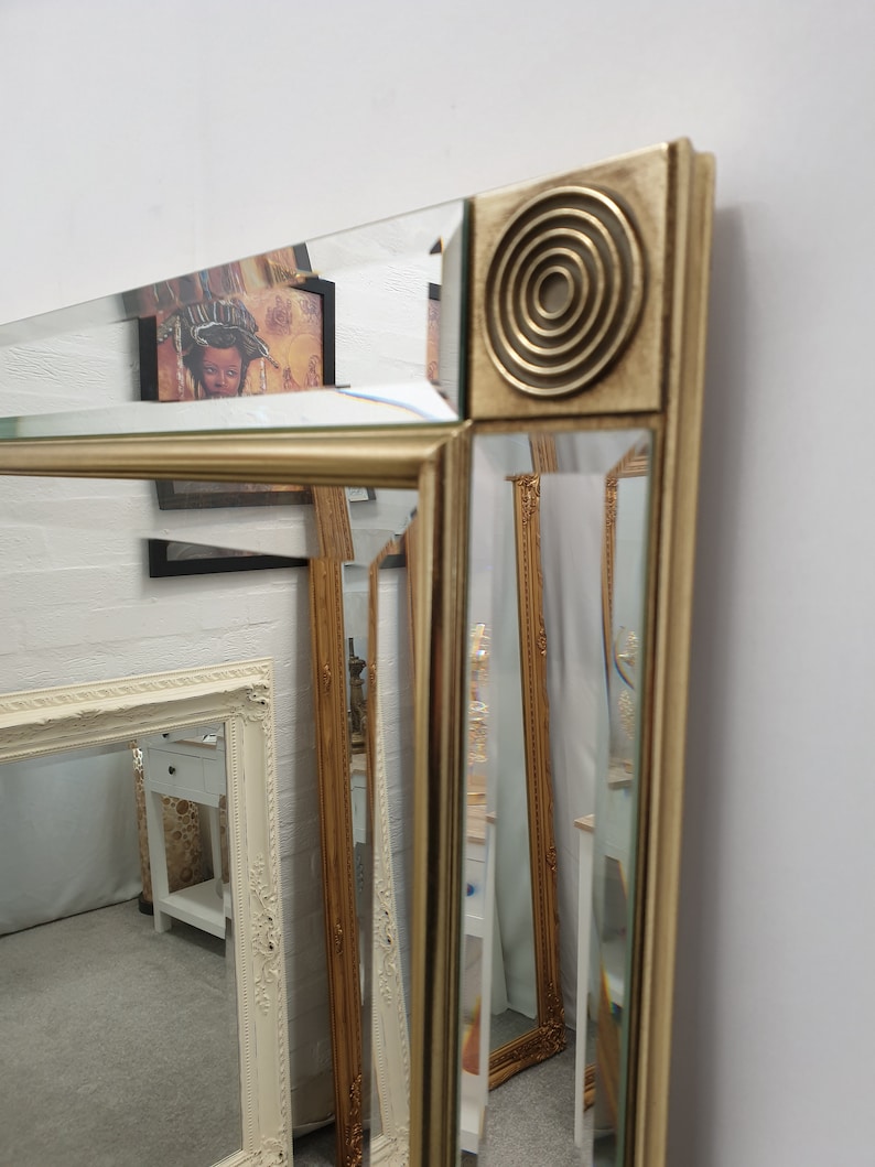 Modern Art Deco Wall Mirror Gold Frame Circle Vintage Traditional