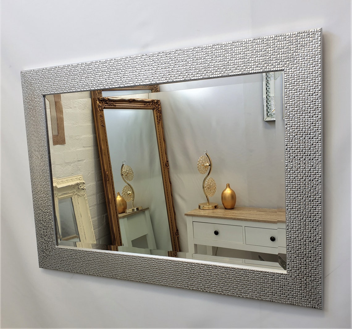 Cassandra Silver Wood Mosaic Wall Mirror Metallic Finish Etsy