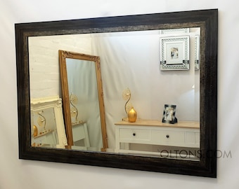 Dark Blue Antique Rustic Look Wall Mirror Rectangular Wooden Frame 106x76cm (42x30 inches)