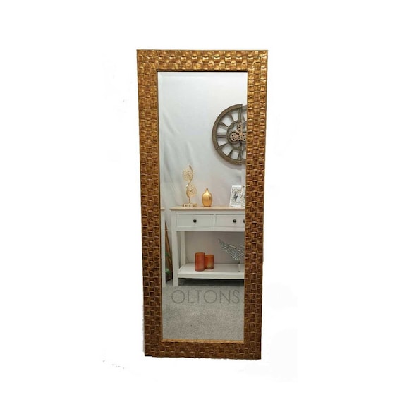 Full Length Wall Mirror Wood Square Mosaic Design Frame in