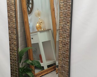 Espejo de pared de cuerpo entero, marco de diseño de mosaico cuadrado de  madera, espejo de borde biselado de Color plateado antiguo champán,  132x46cm 52x18 pulgadas -  México