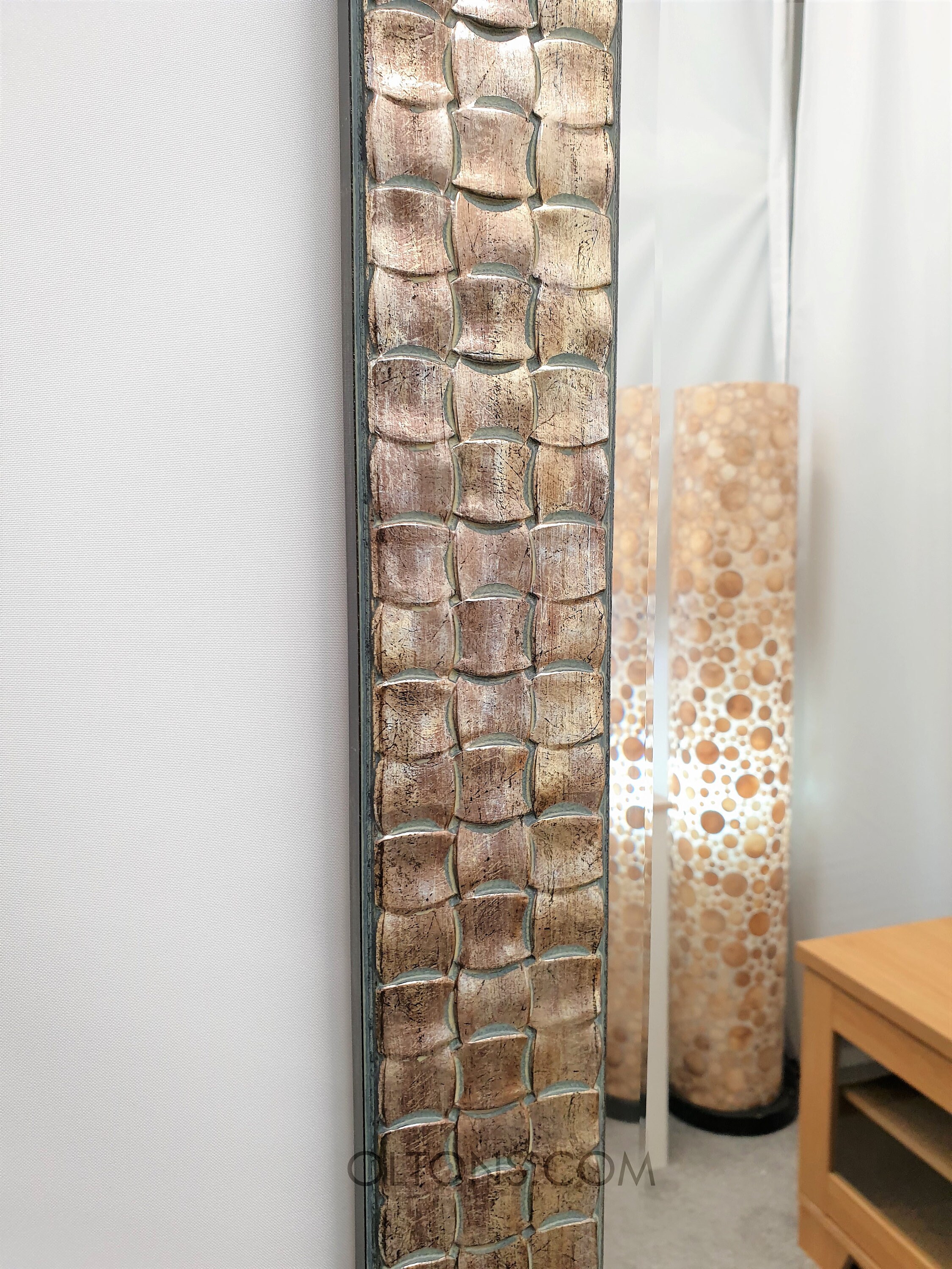 Full Length Wall Mirror Wood Square Mosaic Design Frame