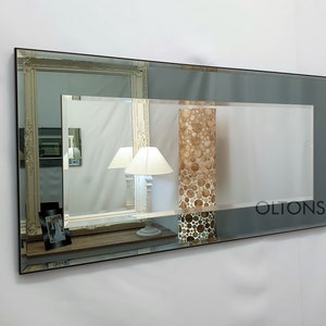 Marietta Wall Mirror Grey Smoked Glass 80x40cm Black Frame 2 Layer Mirror