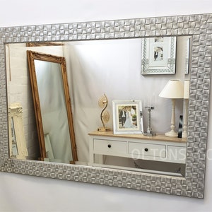 John Lewis Antique White Silver Mosaic Wall Mirror Solid Wood Frame 106x76cm Bevelled Glass Made in UK