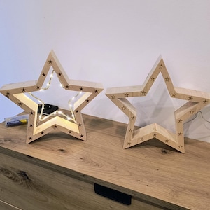 Star made of solid pine wood. Optionally with LED lighting inside - unique