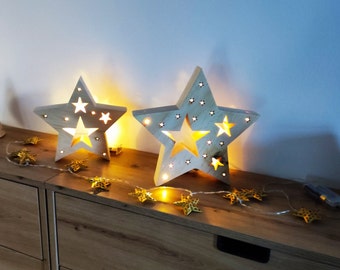 Christmas star made of Swiss pine wood with LED lighting - unique