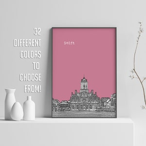 Delft Print, Holland Poster, Delft Skyline, Travel Poster, City Print, Office Wall Decor, Delft Netherlands