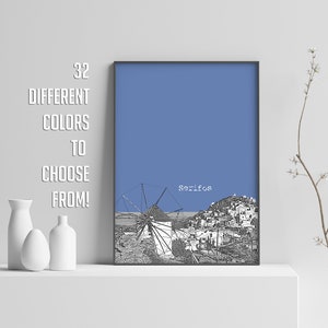 Stampa di Serifos, poster della Grecia, skyline di Serifos, poster di viaggio, stampa della città, decorazione da parete per ufficio, isola di Serifos, Grecia
