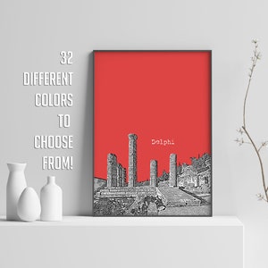 Stampa di Delfi, poster della Grecia, skyline di Delfi, stampa dello skyline, poster di viaggio, arte dello skyline, stampe personalizzate, decorazioni murali