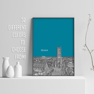 Ghent City Poster Skyline Wall Art | Living Room Wall Decor | Modern Travel Poster | Belgium Europe Cityscape