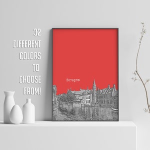 Bruges Brugge City Poster Skyline Wall Art | Living Room Wall Decor | Modern Travel Poster | Belgium Europe Cityscape