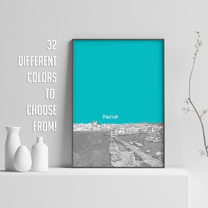 Stampa di Paros, poster della Grecia, skyline di Paros, poster di viaggio, stampa della città, decorazione da parete per ufficio, isola di Paros, Grecia