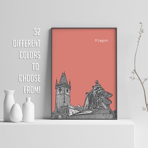 City Skyline Poster Travel Print Praga - Cartel emblemático de la República Checa / DESCARGA INSTANTE / - Decoración de la pared del paisaje urbano de Europa