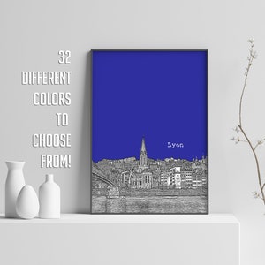Lyon Skyline, Francja Wydruk, Lyon Plakat | Dekoracja ścienna do salonu | Plakat podróżniczy | Francja Europa Krajobraz miejski