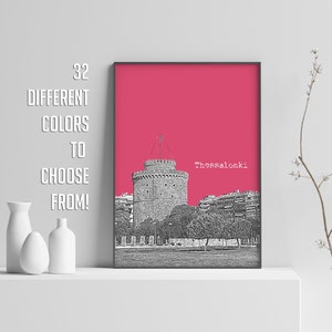 Thessaloniki Skyline, Greece Print, Thessaloniki Print | Living Room Wall Decor | Travel Poster | Greece Europe Cityscape