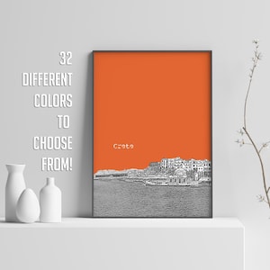 Skyline di Creta, stampa di Creta, poster della Grecia, stampa della Grecia / decorazione da parete per il soggiorno / poster di viaggio / paesaggio urbano della Grecia in Europa