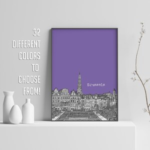 Poster della città di Bruxelles, Skyline, Arte murale / Decorazione da parete per soggiorno / Poster di viaggio moderno / Paesaggio urbano del Belgio in Europa