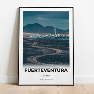 Póster de viaje de Fuerteventura - DESCARGA INSTANTÁNEA - Decoración de oficina, fotografía - Paisaje urbano de las Islas Canarias, España