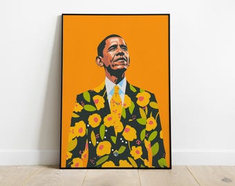 Barack Obama Art Print: Floral Suit Portrait, Inspirational Decor