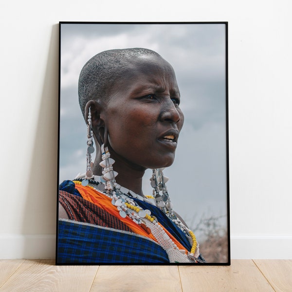 Maasai Warrior Woman Art Print I Africa Wall Decor - Modern Travel Poster I Photography Kenya Tribe Heritage BLM