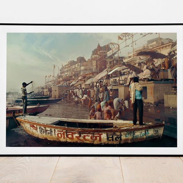 India Poster, Indian Art - PRINTABLE WALL ART - Living Room Decor, Travel Photography, Varanasi Ganges Print