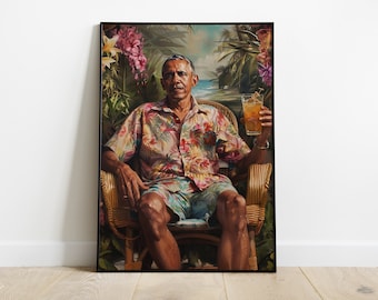 Barack Obama Portrait Art Print: Tropical Vacation Theme