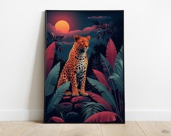ジャングルのヒョウをモチーフにしたアートプリント - 大胆な動物