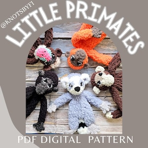 Little Primates pattern bundle, snuggler, amigurimi, monkey, small makes, low sew, crochet monkey, crochet pattern
