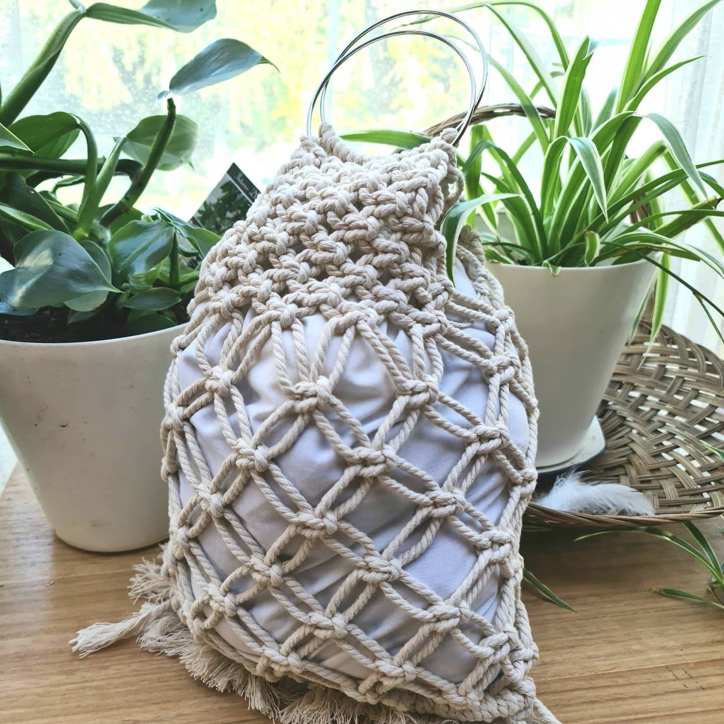 Macrame bag handmade removable inner drawstring pocket market Etsy