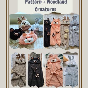 Modèle de couverture animal à capuche, couverture pour bébé, modèle PDF, modèle de couverture animaux au crochet, lot des bois