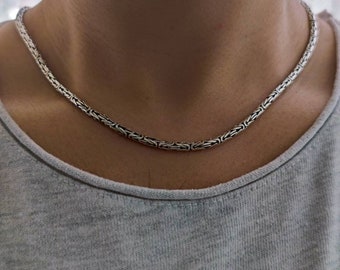 with Cone and Hook Clasp 16, 18, 20, 24, 30 Sterling Silver Bali 3mm Round Byzantine Chain with Cone and Hook Clasp 16, 18, 20, 24, 30 Sterling Silver Bali 3mm Round Byzantine Chain