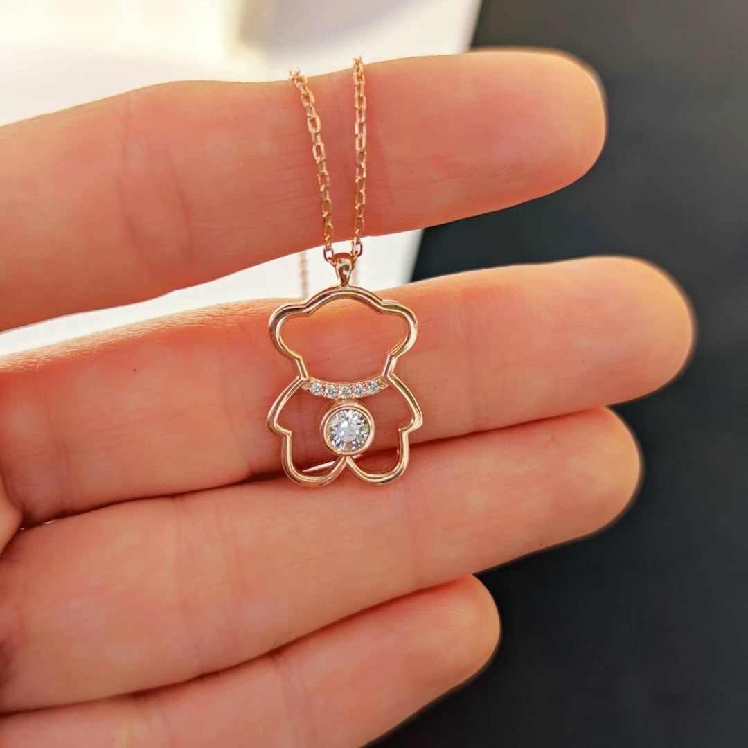 14K Gold Bear Necklace 14K Dainty Bear Pendant Mama Bear Etsy