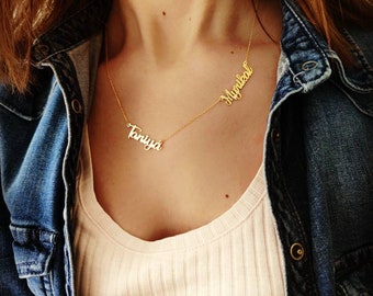 Collar personalizado con dos nombres en oro macizo de 14 quilates