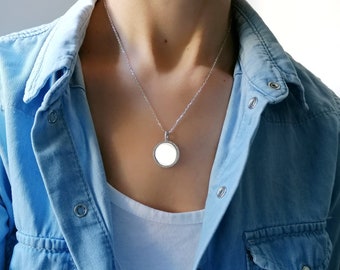 Sterling Silver Mirror Pendant Necklace: Witch Amulet Jewelry