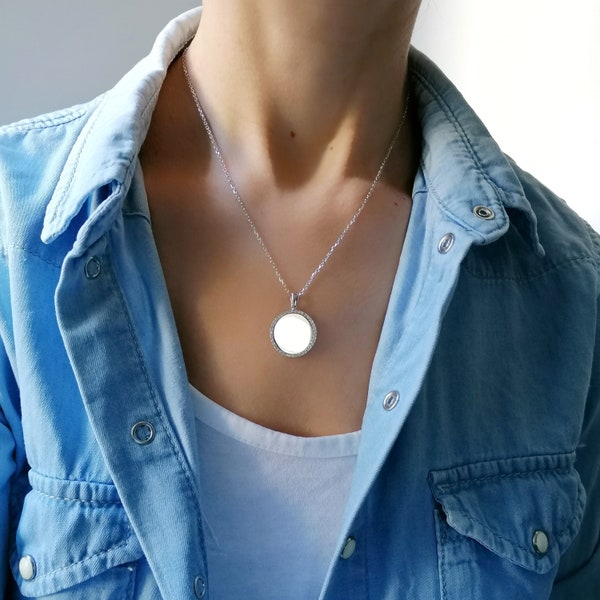 Sterling Silver Mirror Pendant Necklace: Witch Amulet Jewelry