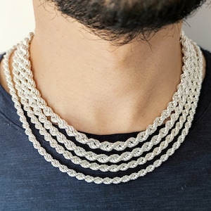 Solid Sterling Silver Rope Chain, 925 Silver Rope Chain Necklace, Twisted Chain Necklace, Birthday Gift for Men and Women, Everyday Necklace