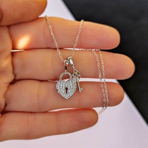 14K Gold Dainty Necklace, Key and Lock Necklace, Key Pendant, Love Necklace, Heart Lock Necklace, Valentines Day Gifts, Charm Gifts For Her,