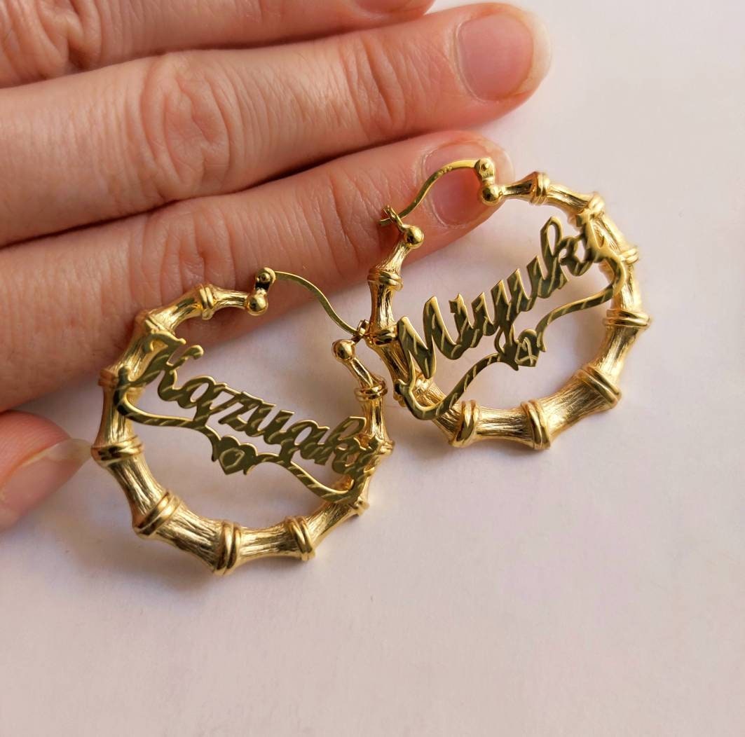 Bamboo Name Earrings Bamboo Earrings 
