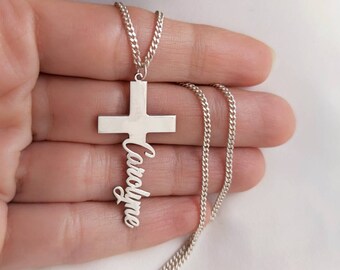 Personalized Name Cross Necklace: Sterling Silver, Gold, Rose Gold