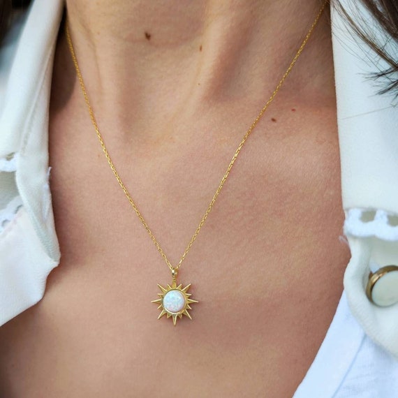 Gold Opal Star Necklace 14k Solid Gold Pendant Gift For Her Bohemian Gift For Him Gemstone Minimalist Valentines Day Gift