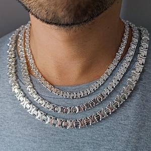 Flat Byzantine Silver Men Chain Necklace, Sterling Silver Byzantine Bali Chain, Euro King Chain Necklace, Handmade Thick Chain Gift  For Men