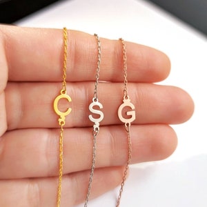 Sideways Initial Necklace, Off Center Letter Necklace, Dainty Custom Jewelry, 14K Gold Initial Necklace, Name Necklace, Personalize Mom Gift