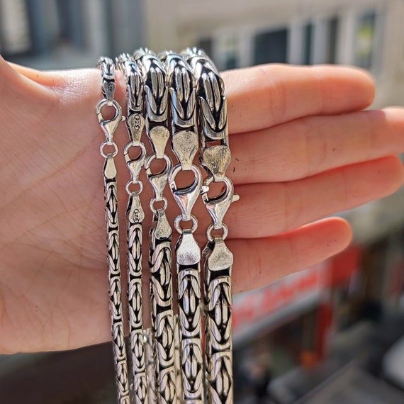 手作りのスターリングシルバー製ビザンチンチェーンネックレス：酸化